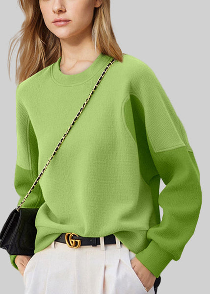 Women Purple O Neck Patchwork Cotton Sweatshirt Fall WX012 ABC