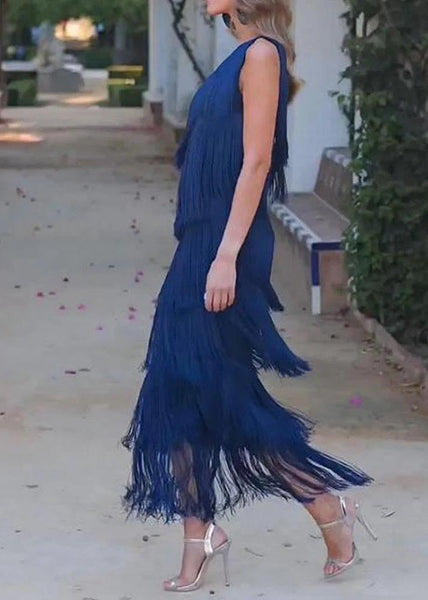 Dresses Shoulder Tasseled Sleeveless One Women Purple FashionChic