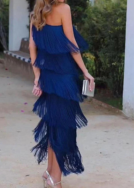 Dresses Shoulder Tasseled Sleeveless One Women Purple FashionChic