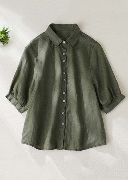 Women Purple Peter Pan Collar Button Linen Blouse Summer GG031 MZF-STP240610