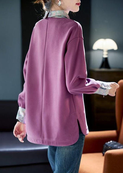 Women Purple Peter Pan Collar Patchwork Cotton Sweatshirts Spring RL047 ABC