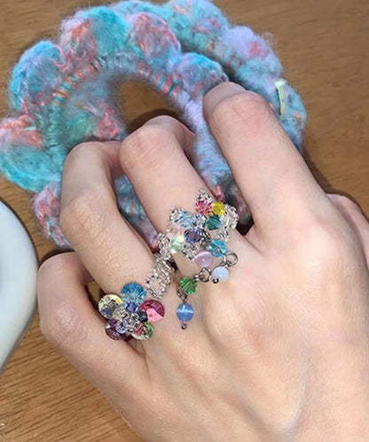 Women Rainbow Crystal Pearl Floral Tassel Rings AB1082 Genistyle Shop