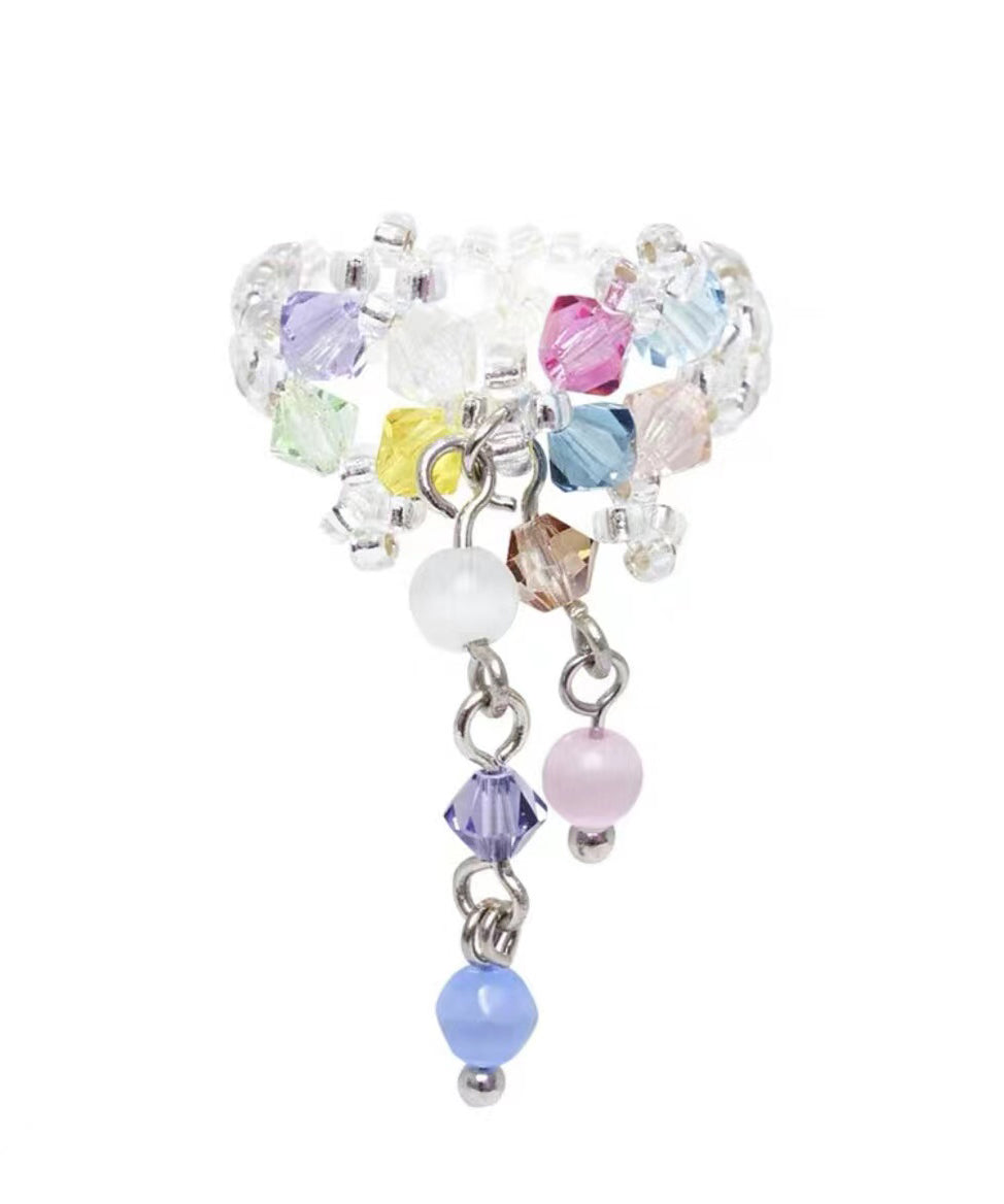 Women Rainbow Crystal Pearl Floral Tassel Rings AB1082 Genistyle Shop