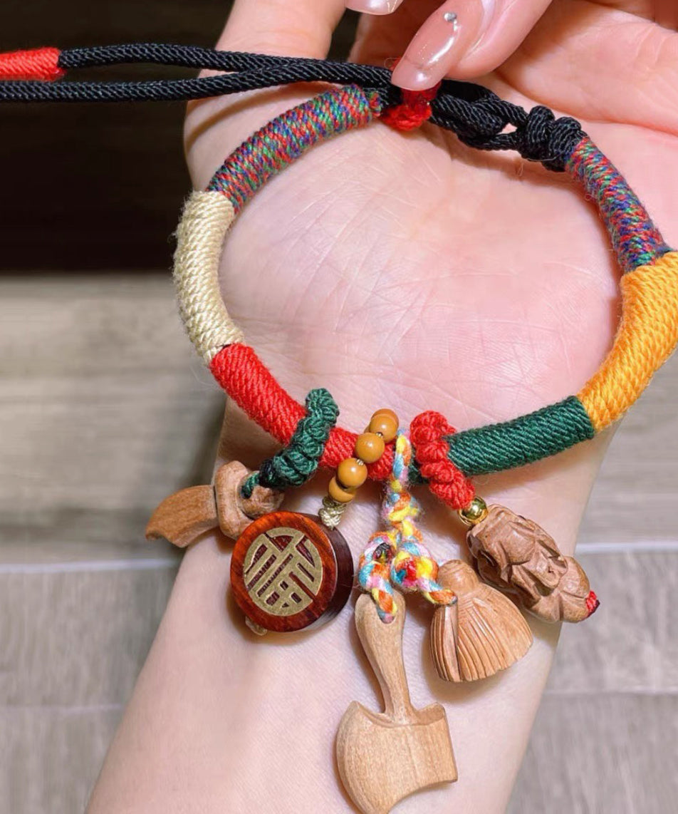 Women Rainbow Hand Woven Mahogany Tassel Charm Bracelet KX1053 Ada Fashion