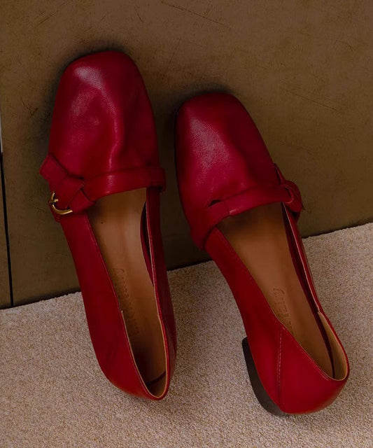 Comfy Chunky Red Shoes Leather Splicing Women Cowhide FashionChic