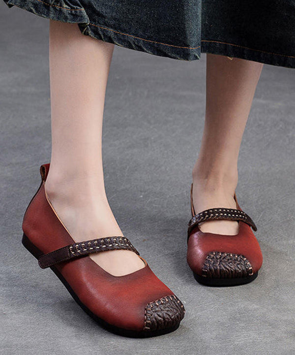 Women Red Cowhide Leather Splicing Flat Shoes SL1017 Ada Fashion