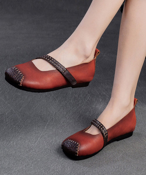 Women Red Cowhide Leather Splicing Flat Shoes SL1017 Ada Fashion