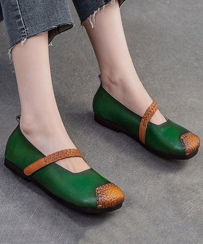 Women Red Cowhide Leather Splicing Flat Shoes SL1017 Ada Fashion