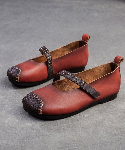 Women Red Cowhide Leather Splicing Flat Shoes SL1017 Ada Fashion