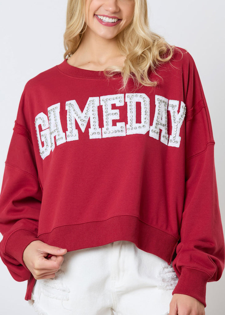 Women Red Letter Zircon Cotton Sweatshirt Long Sleeve AE1001 OM-HW240901