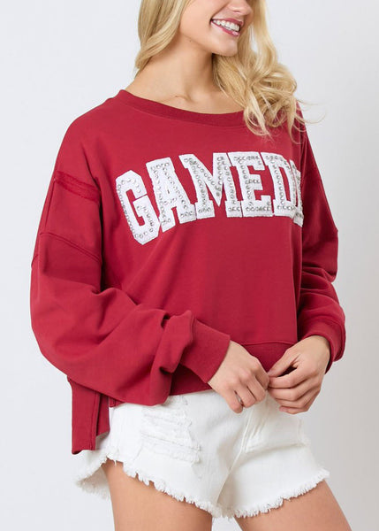 Women Red Letter Zircon Cotton Sweatshirt Long Sleeve AE1001 OM-HW240901