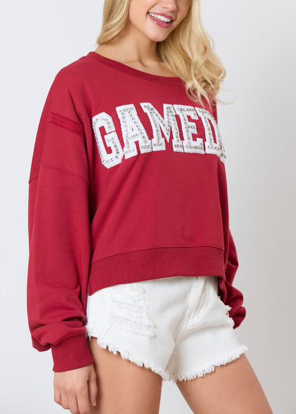 Women Red Letter Zircon Cotton Sweatshirt Long Sleeve AE1001 OM-HW240901