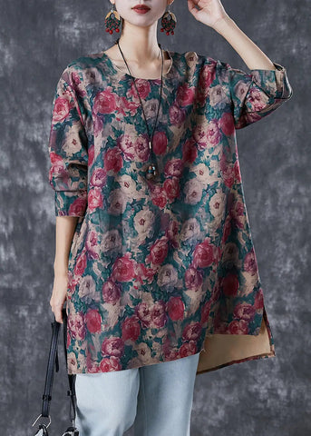 Women Red Print Side Open Linen Mini Dresses Fall Ada Fashion