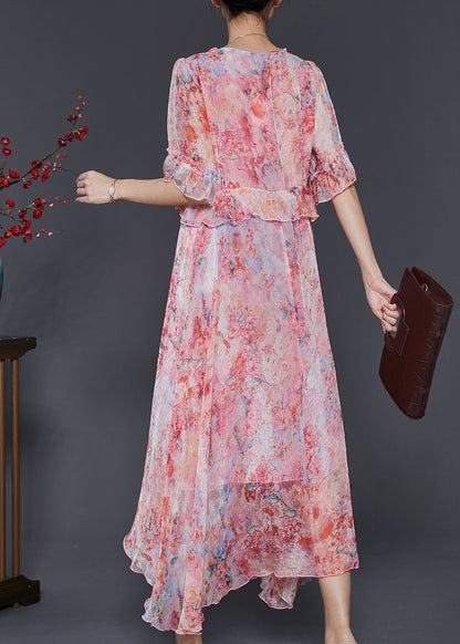 Women Red Ruffled Tie Dye Chiffon Robe Dresses Summer SD1085 Ada Fashion