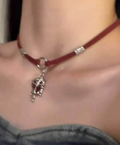 Women Red Stainless Steel Silk Velour Love Pendant Necklace YD013 ABC