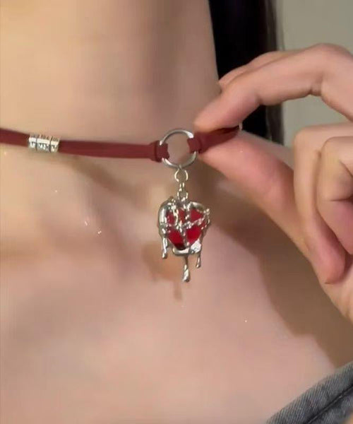 Women Red Stainless Steel Silk Velour Love Pendant Necklace YD013 ABC