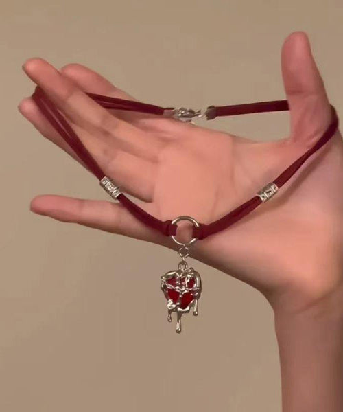 Women Red Stainless Steel Silk Velour Love Pendant Necklace YD013 ABC