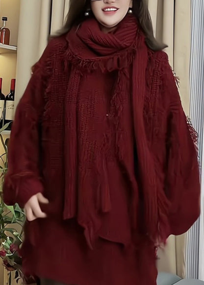 Women Red Tassel Patchwork Knitted Sweaters Spring TN030 ABC