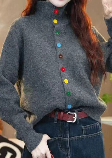 Women Red Turtleneck Button Knit Sweaters Winter WM015 ABC