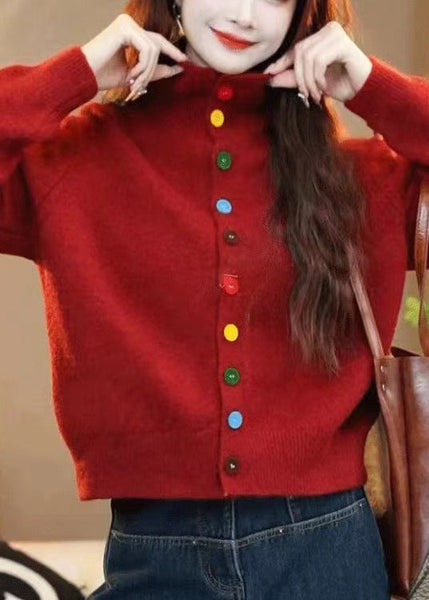 Women Red Turtleneck Button Knit Sweaters Winter WM015 ABC