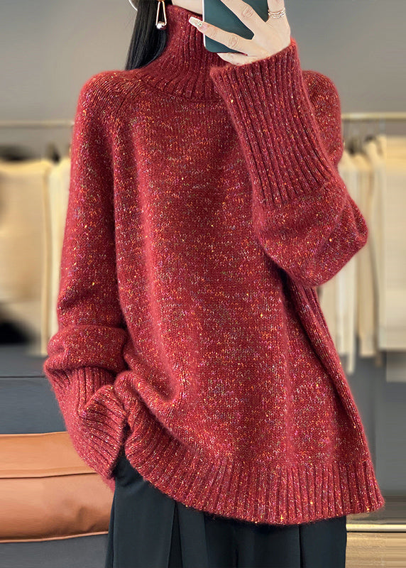 Women Red Turtleneck Cozy Thick Cashmere Knit Sweaters Spring YW032 ABC