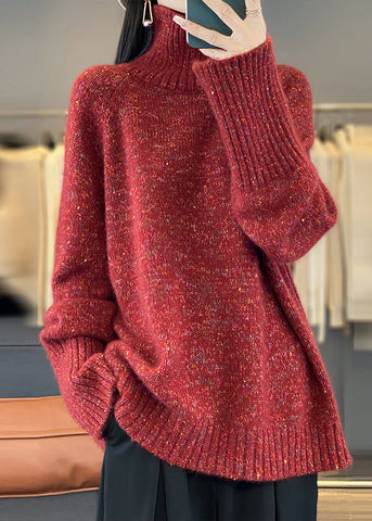 Women Red Turtleneck Cozy Thick Cashmere Knit Sweaters Spring YW032 ABC