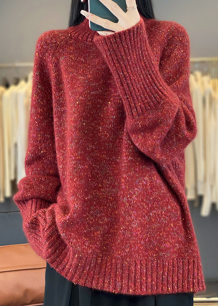 Women Red Turtleneck Cozy Thick Cashmere Knit Sweaters Spring YW032 ABC