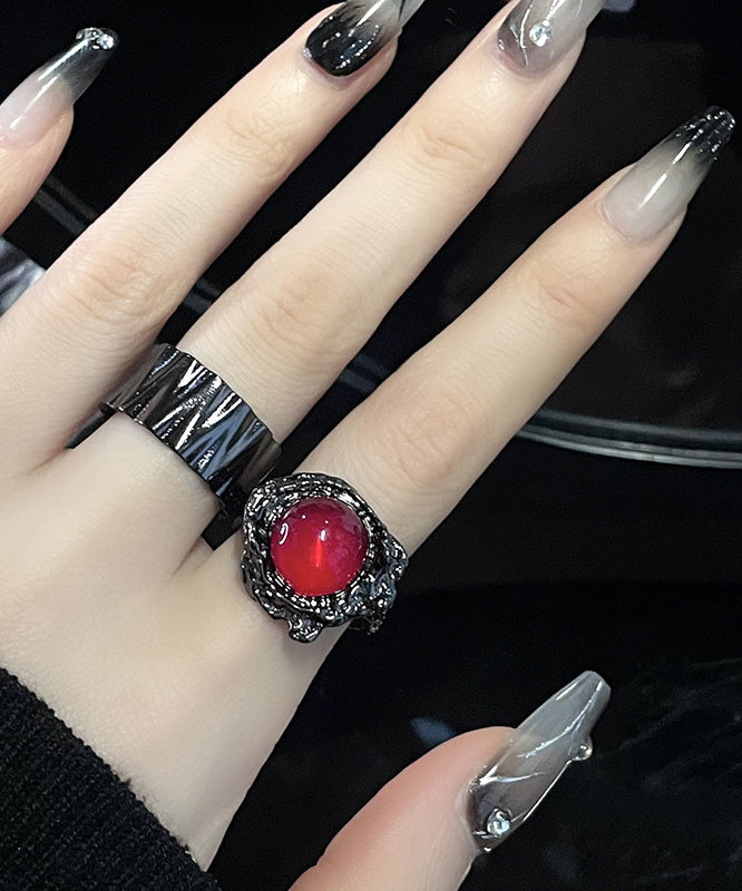 Women Retro Black Metal Gem Stone Rings Two Piece Set GH1075 Ada Fashion