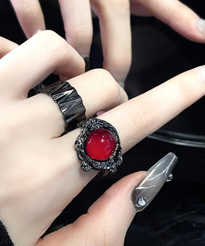 Women Retro Black Metal Gem Stone Rings Two Piece Set GH1075 Ada Fashion