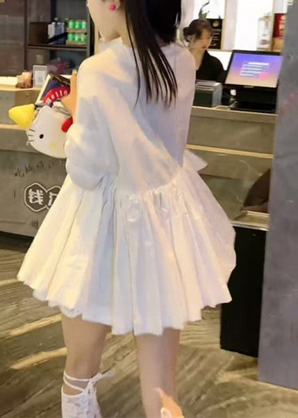 Women Rose O Neck Fall Solid Shirts Wrinkled Cotton FashionChic