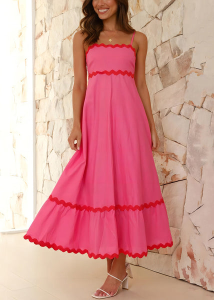 Women Rose Solid Zippered Cotton Spaghetti Strap Dress Sleeveless FF101 SH-LF-SDL240603