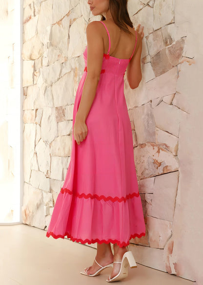 Women Rose Solid Zippered Cotton Spaghetti Strap Dress Sleeveless FF101 SH-LF-SDL240603