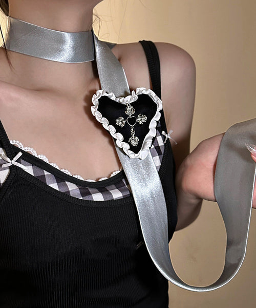 Women Silk Fabr Alloy Love Pendant Necklace YD009 ABC