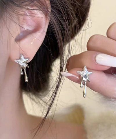 Metal Alloy Earrings Women Zircon Silk Stud Star FashionChic