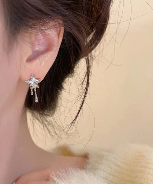 Metal Alloy Earrings Women Zircon Silk Stud Star FashionChic