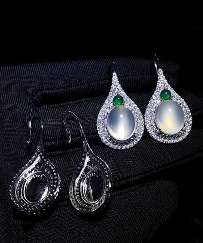 Women Silk Sterling Silver Inlaid Zircon Jade Stud Earrings AC1065 Genistyle Shop