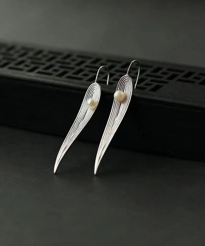 Women Silk Sterling Silver Pearl Bamboo Leaf Drop Earrings QQ040 JEW-EAR240811