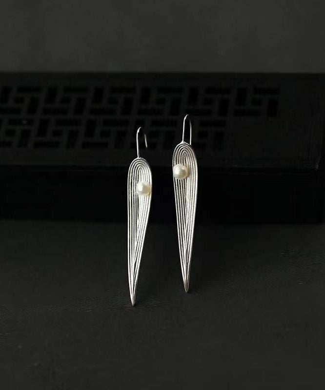 Women Silk Sterling Silver Pearl Bamboo Leaf Drop Earrings QQ040 JEW-EAR240811