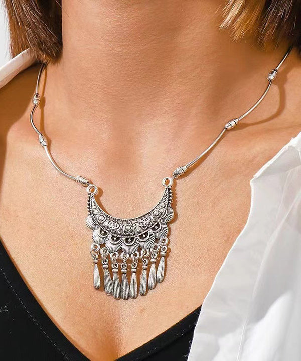 Women Silk Sterling Silver Tassel Pendant Necklace DF1030 Ada Fashion