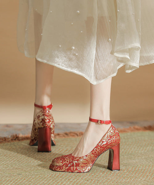 Leather Heels Champagne Splicing High Women Faux Chunky FashionChic