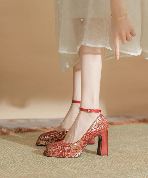 Leather Heels Champagne Splicing High Women Faux Chunky FashionChic