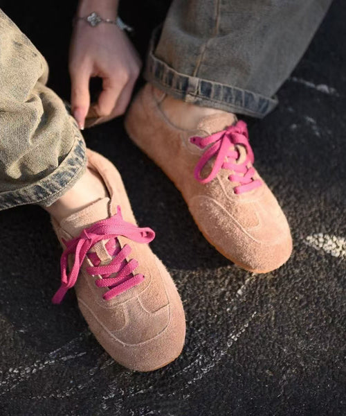 Women Splicing Flat Feet Shoes Green Suede Lace Up YC023 ABC