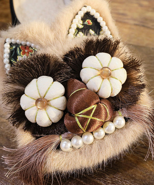 Women Splicing Slippers Shoes Coffee Embroidery Tassel TQ046 ABC