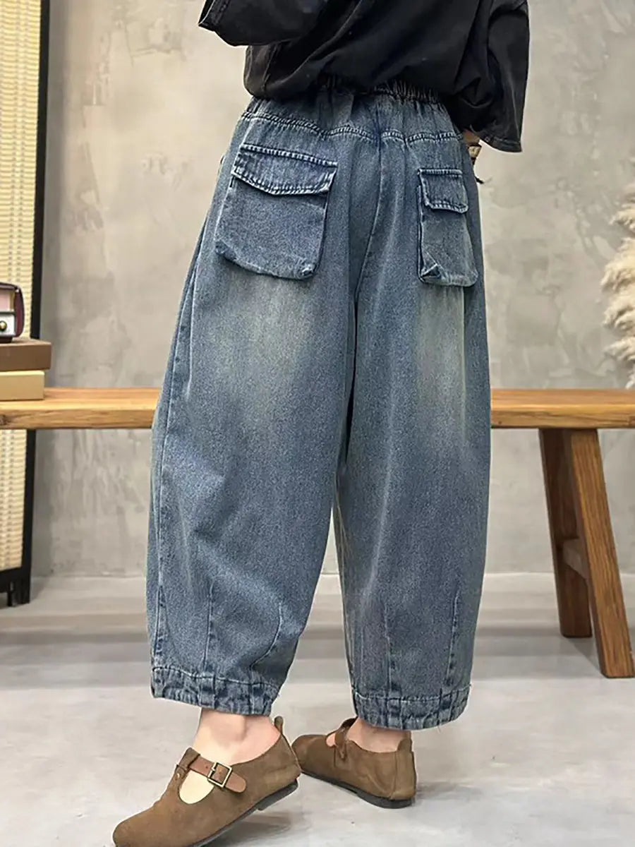 Women Spring Retro Washed Denim Harem Pants Ada Fashion