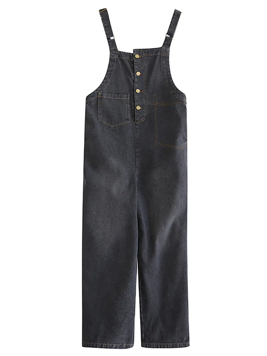 Women Spring Vintage Solid Asymmetrical Denim Jumpsuits Ada Fashion