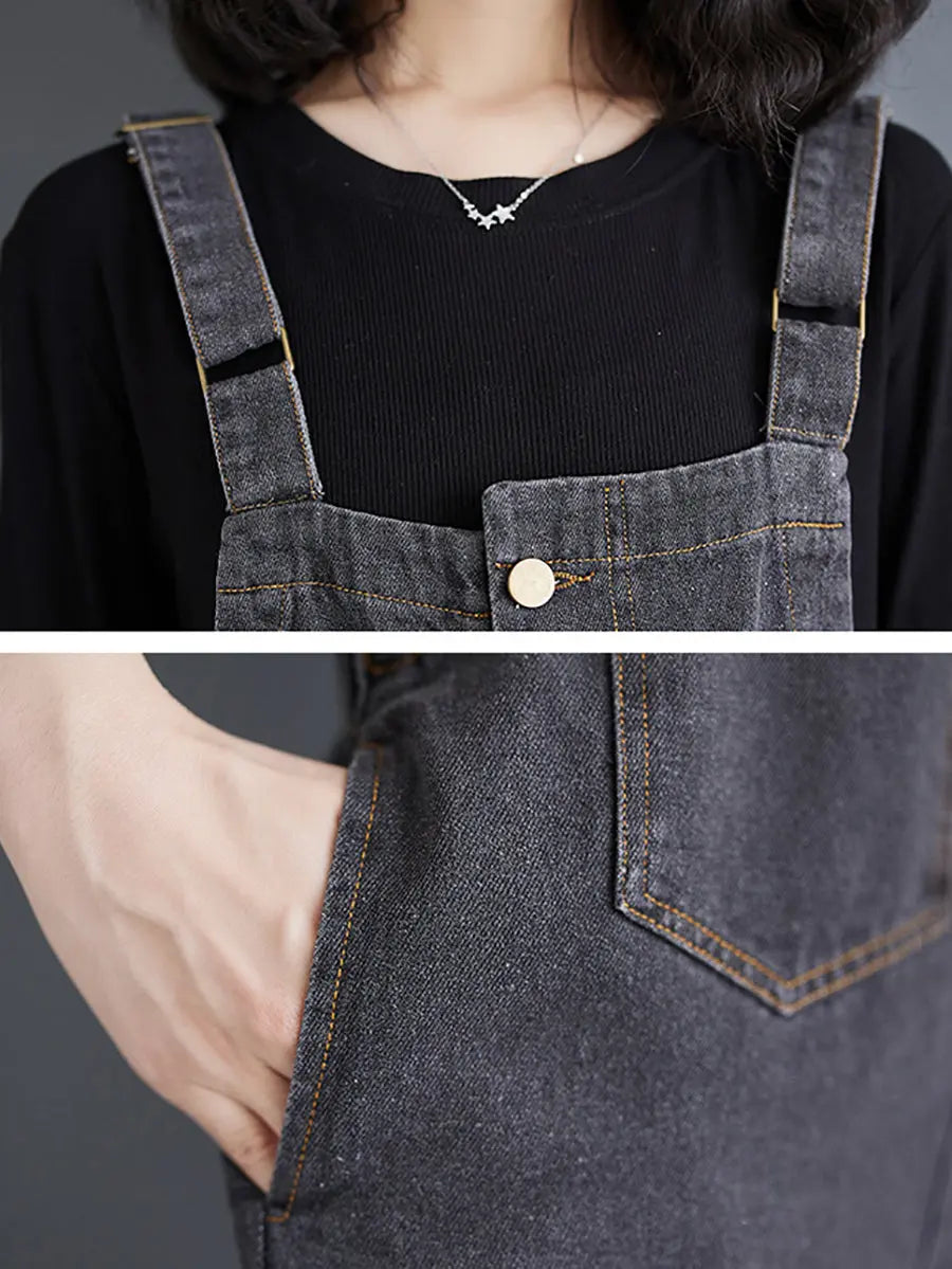 Women Spring Vintage Solid Asymmetrical Denim Jumpsuits Ada Fashion