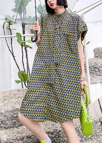 Collar Puff Women Day Sleeve Dress Cotton Stand Print FashionChic