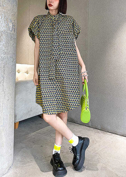 Collar Puff Women Day Sleeve Dress Cotton Stand Print FashionChic