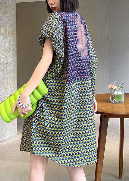 Collar Puff Women Day Sleeve Dress Cotton Stand Print FashionChic