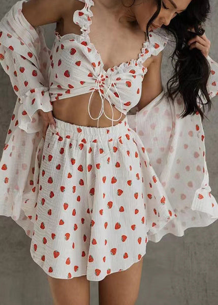 Pajama Women Pieces Print Strawberry Cotton Summer 3 Sets FashionChic